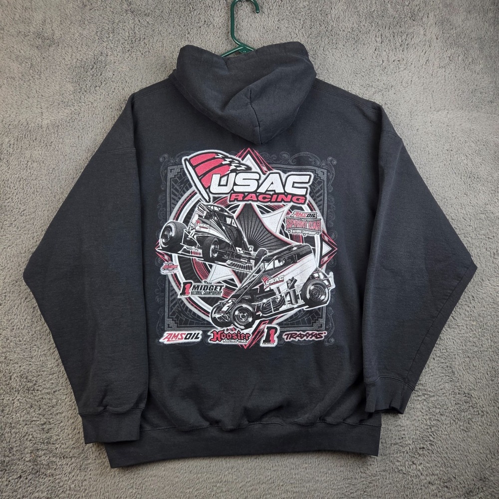 USAC Sprint Car Racing Hoodie Men's Extra Large Black Double Sided Midget Cars